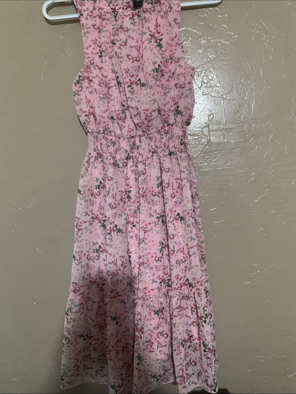 Sleeveless Floral Pink Casual Midi Dress with Elastic Waist